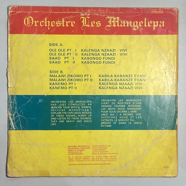 ORCHESTRE LES MANGELEPA live recording of the malawi tour, LP for